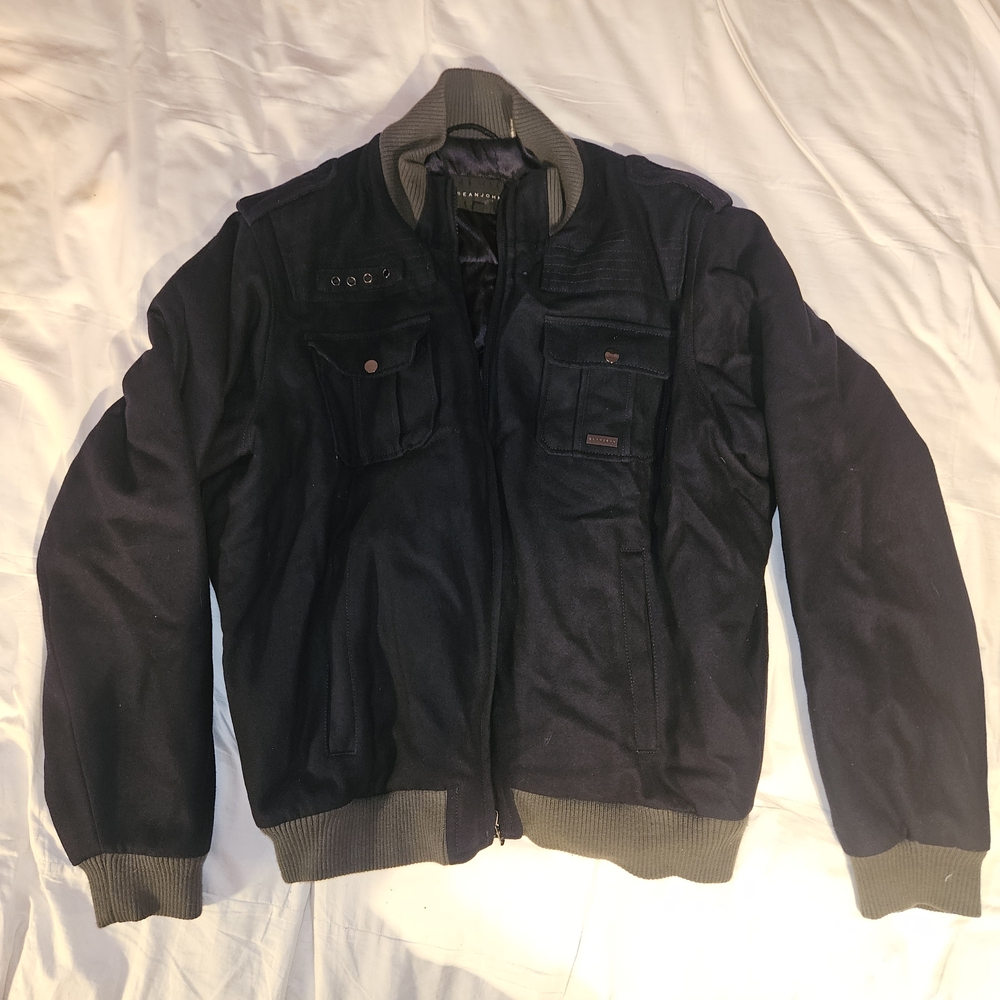Sean John Black Bomber Jacket with Gray Trim